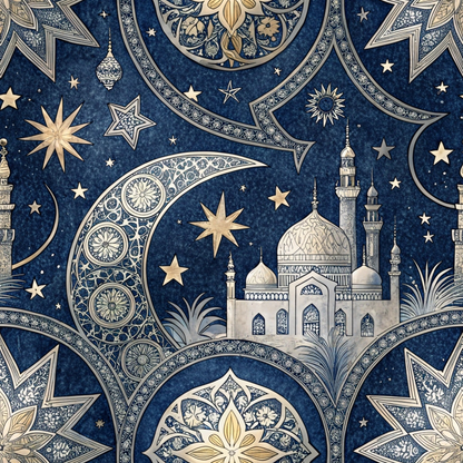 Islamic Dark Blue Pattern 4 Minky Fabric