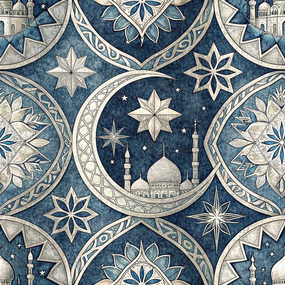 Islamic Dark Blue Pattern 5 Minky Fabric