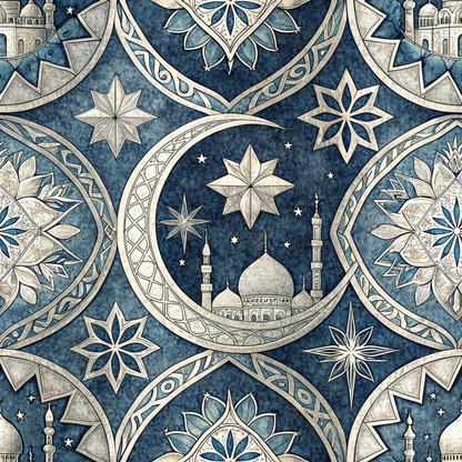 Islamic Dark Blue Pattern 5 Minky Fabric
