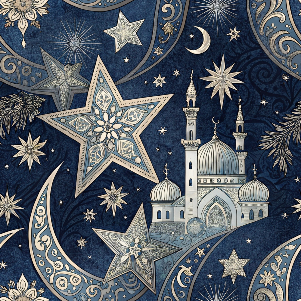 Islamic Dark Blue Pattern 6 Minky Fabric