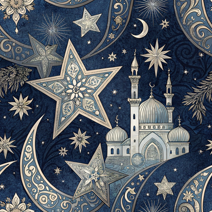 Islamic Dark Blue Pattern 6 Minky Fabric