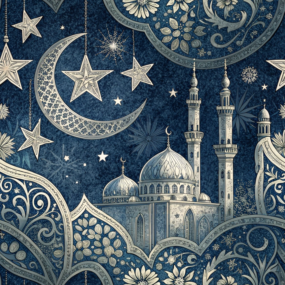 Islamic Dark Blue Pattern 7 Minky Fabric