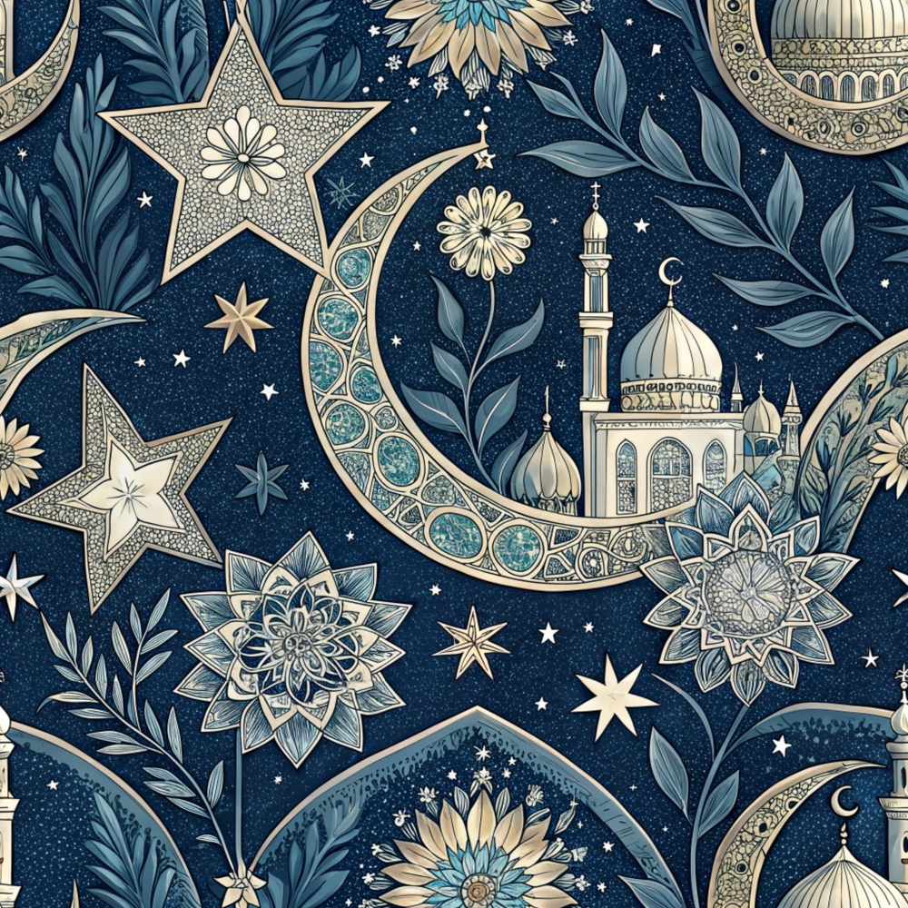 Islamic Dark Blue Pattern 8 Minky Fabric