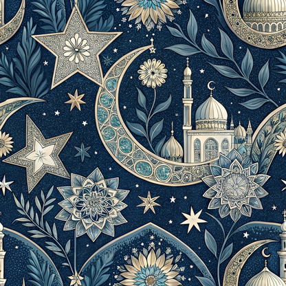 Islamic Dark Blue Pattern 8 Minky Fabric