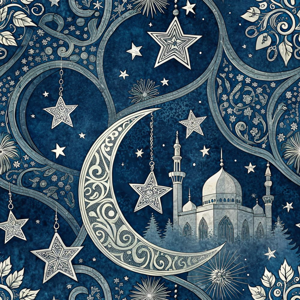 Islamic Dark Blue Pattern 9 Minky Fabric