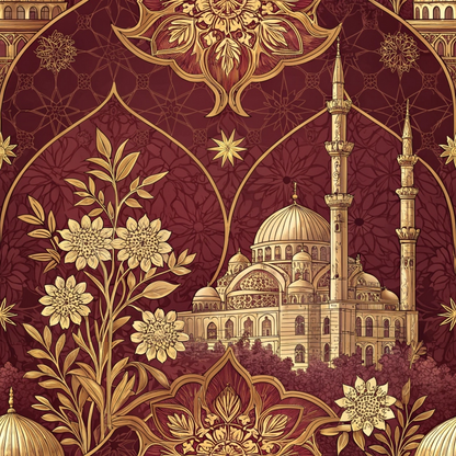 Islamic Red Pattern 2 Minky Fabric