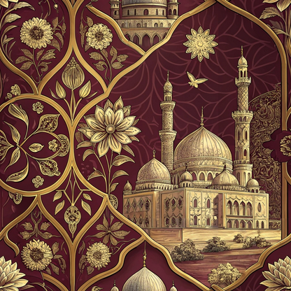 Islamic Red Pattern 6 Minky Fabric