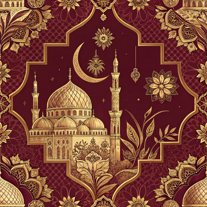 Islamic Red Pattern 9 Minky Fabric