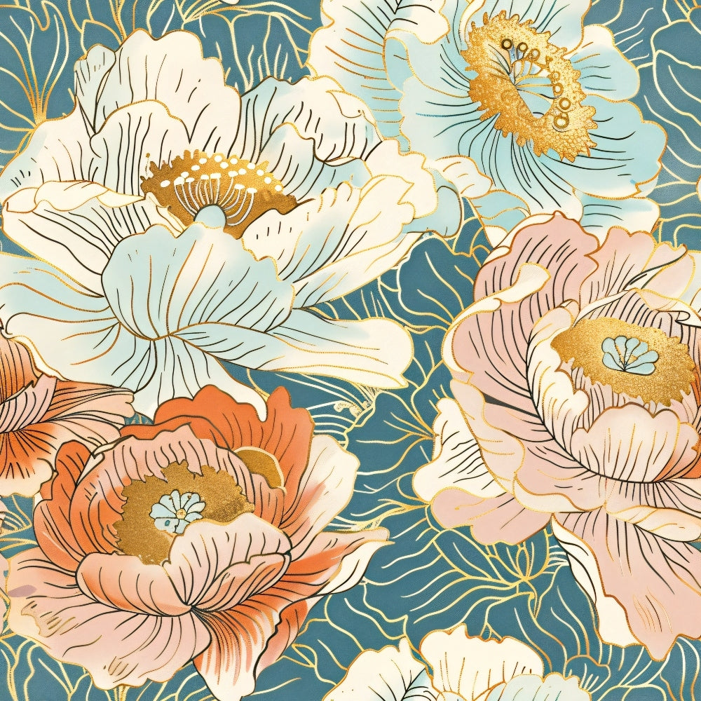 Gilded Peonies Pattern 12 Minky Fabric