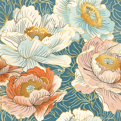 Gilded Peonies Pattern 12 Minky Fabric