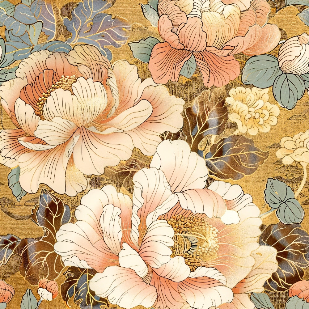 Gilded Peonies Pattern 13 Minky Fabric