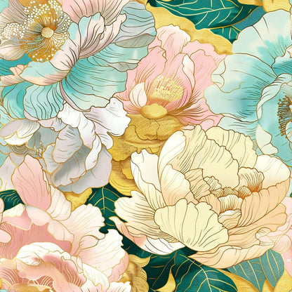 Gilded Peonies Pattern 19 Minky Fabric