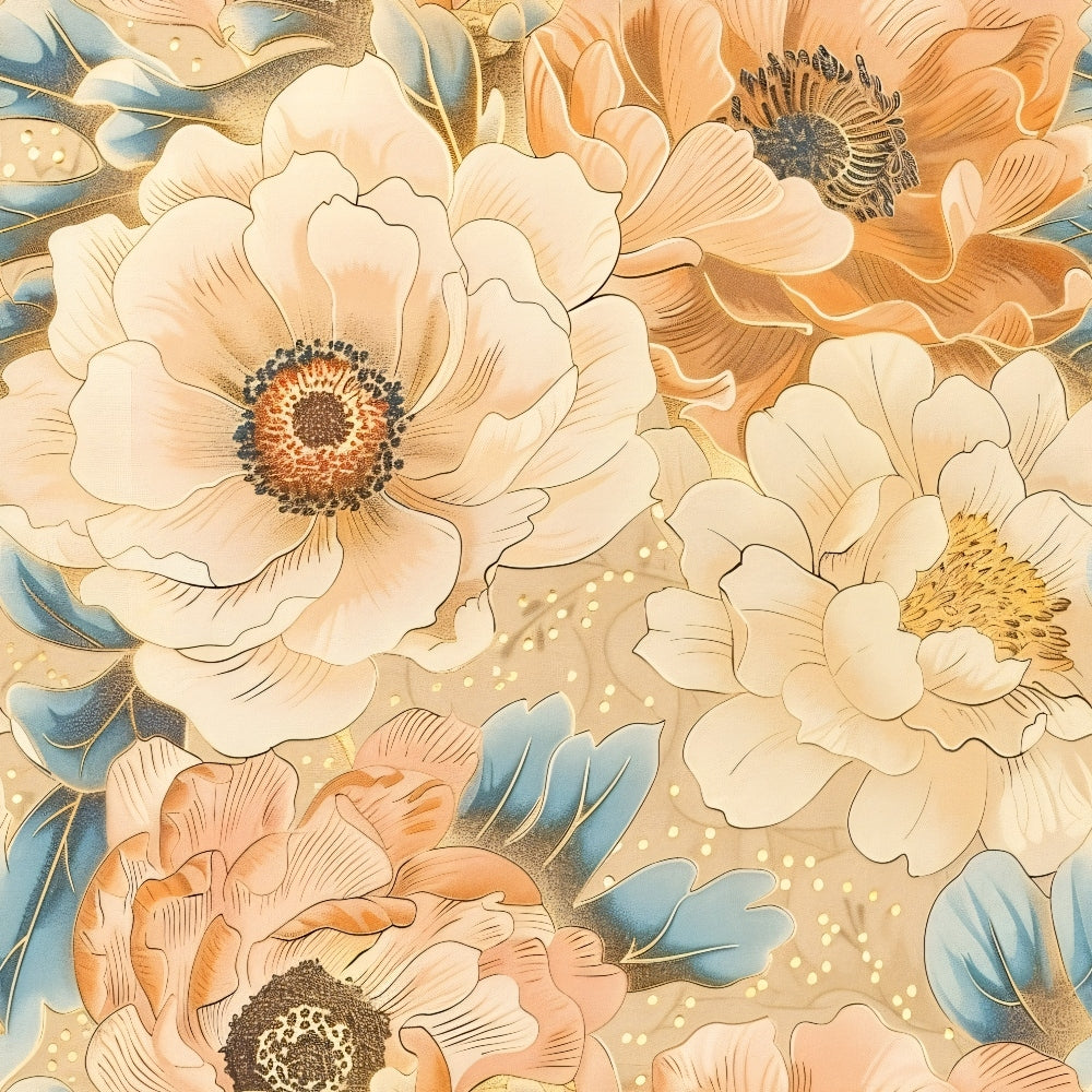 Gilded Peonies Pattern 20 Minky Fabric