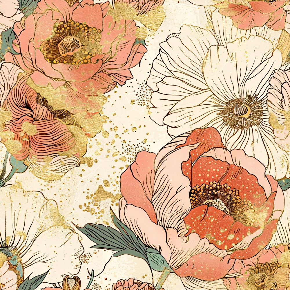 Gilded Peonies Pattern 2 Minky Fabric