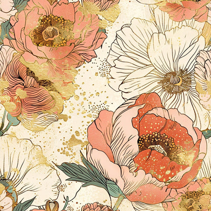 Gilded Peonies Pattern 2 Minky Fabric