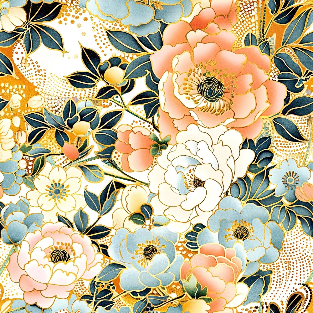 Gilded Peonies Pattern 3 Minky Fabric