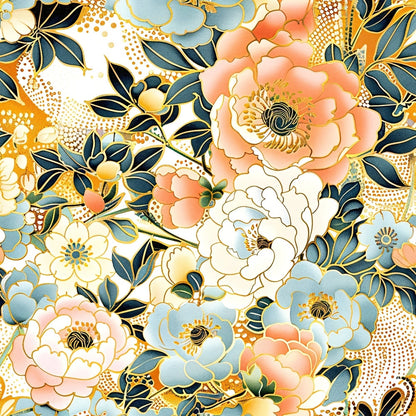 Gilded Peonies Pattern 3 Minky Fabric