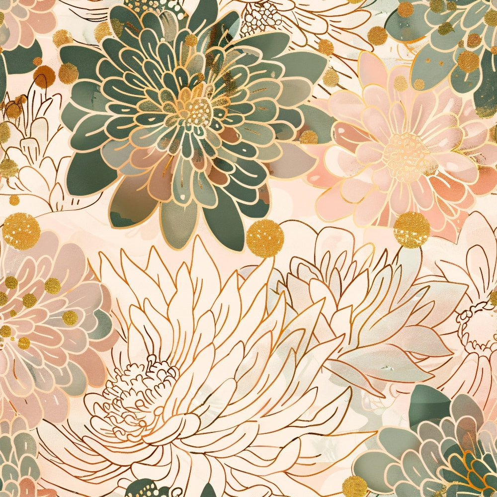 Gilded Peonies Pattern 4 Minky Fabric