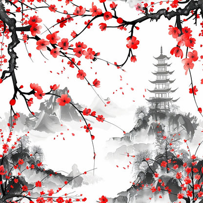 Japanese Cherry Blossoms 5 Minky Fabric