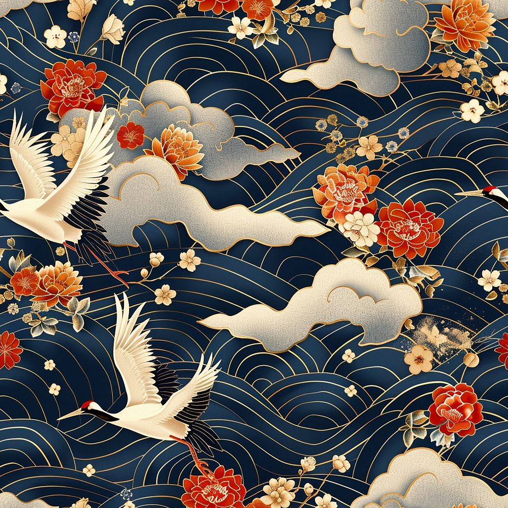Kimono Clouds Pattern 2 Minky Fabric