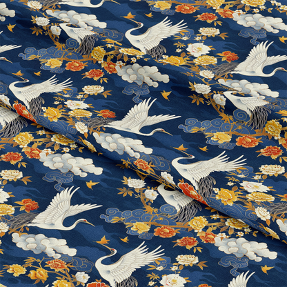 Japanese Cranes Pattern 6 Quilting Cotton Fabric