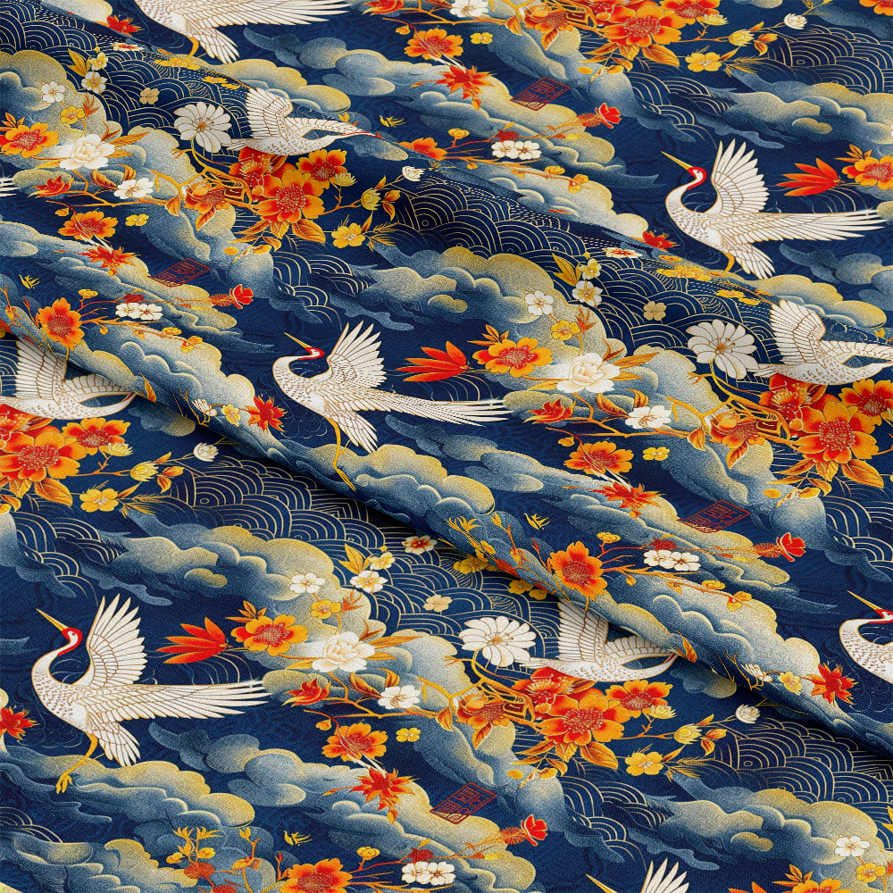 Japanese Cranes Pattern 8 Quilting Cotton Fabric