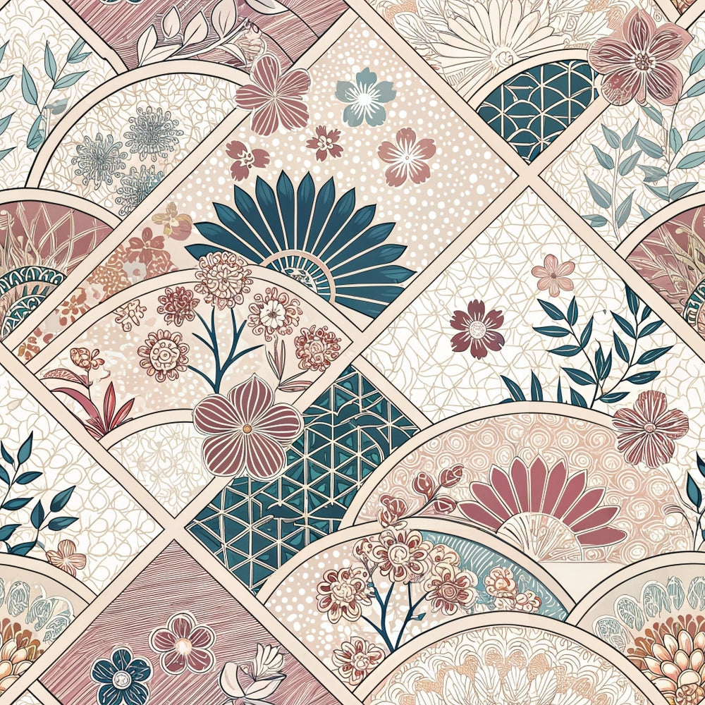 Sakura Fan Patchwork Pattern 10 Minky Fabric