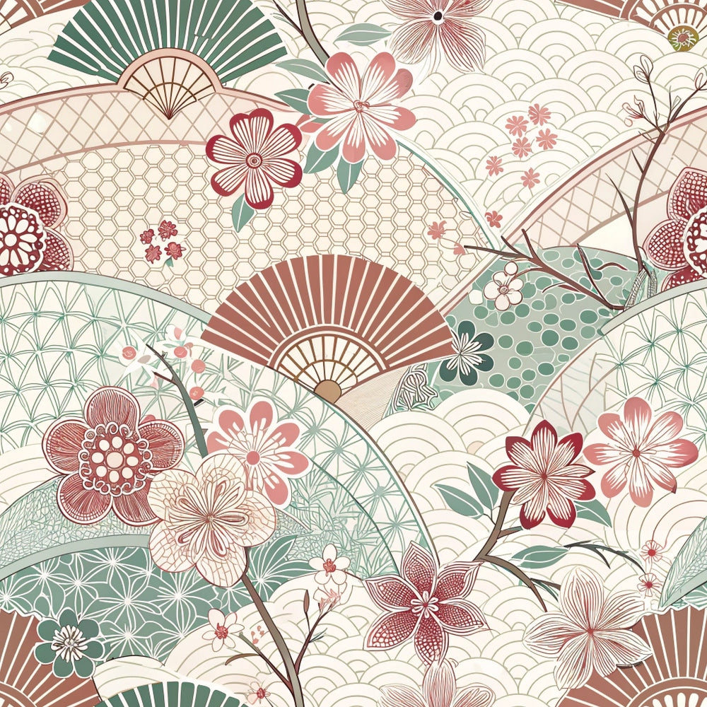 Sakura Fan Patchwork Pattern 1 Minky Fabric