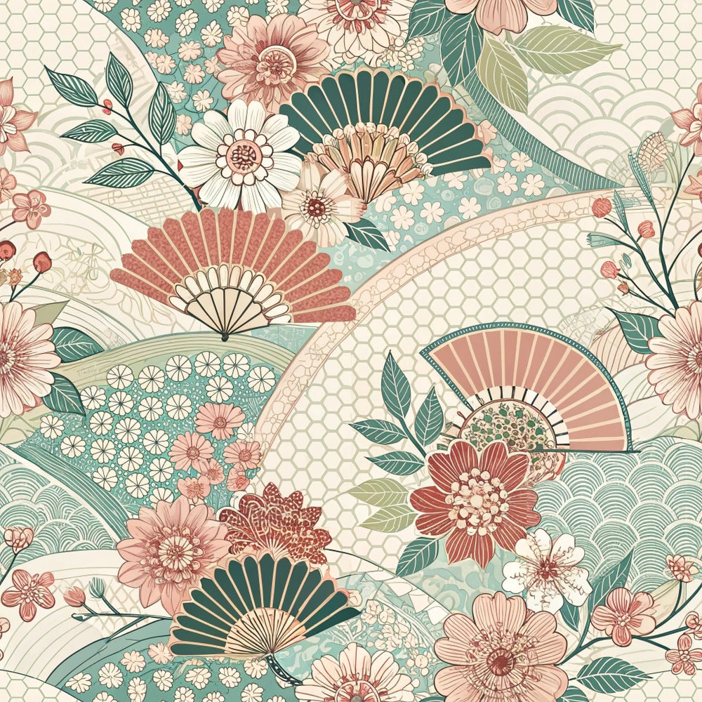 Sakura Fan Patchwork Pattern 2 Minky Fabric