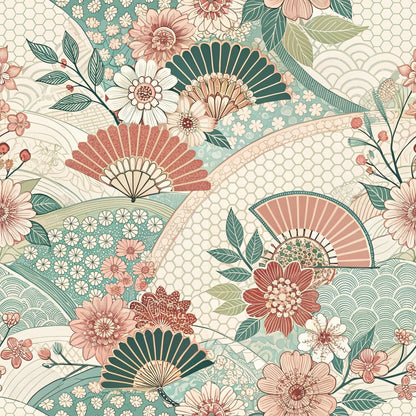 Sakura Fan Patchwork Pattern 2 Minky Fabric