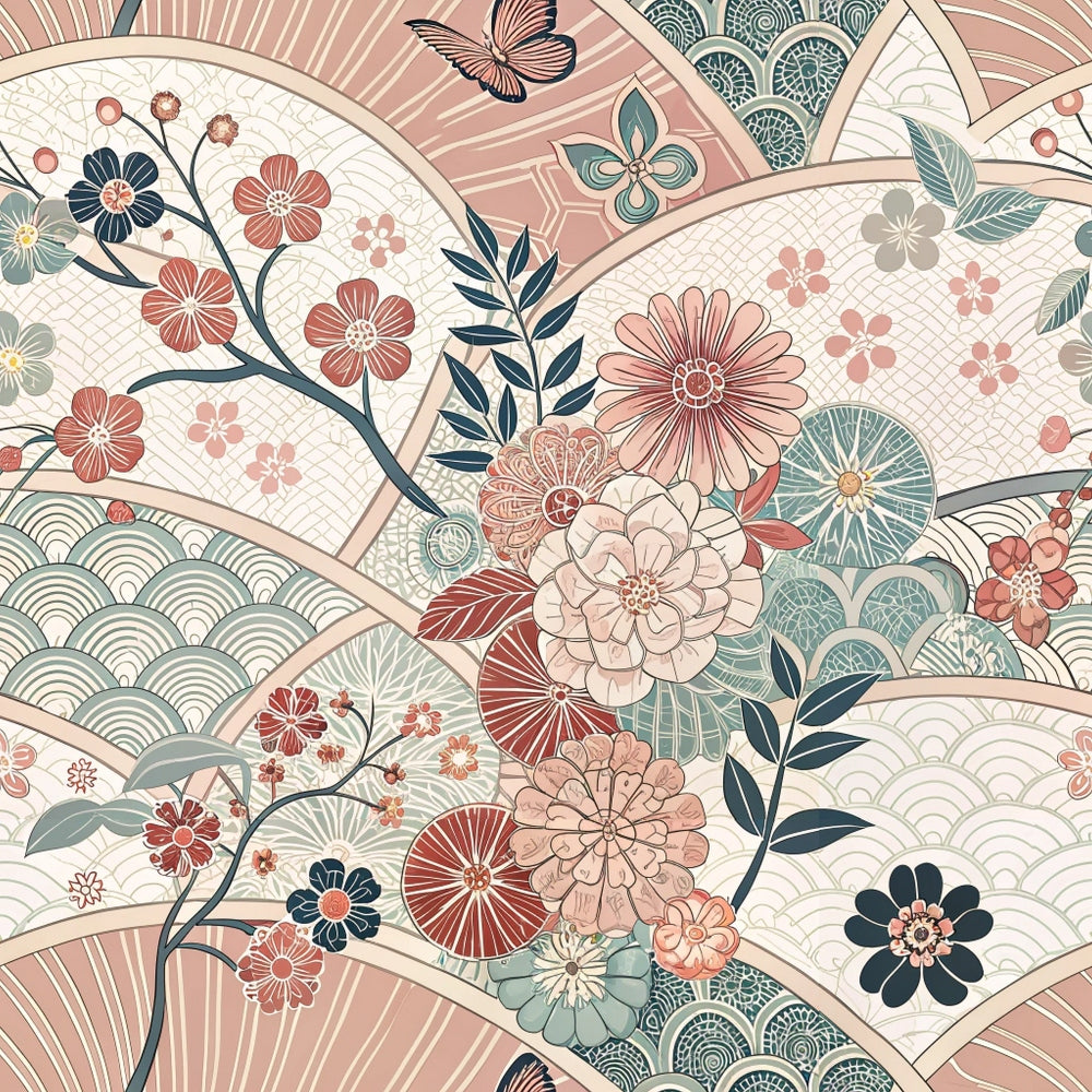 Sakura Fan Patchwork Pattern 3 Minky Fabric