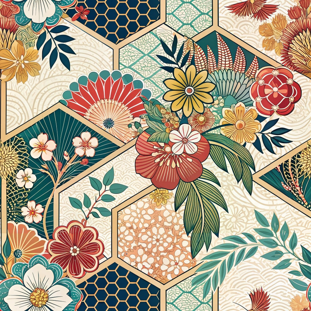 Sakura Fan Patchwork Pattern 4 Minky Fabric