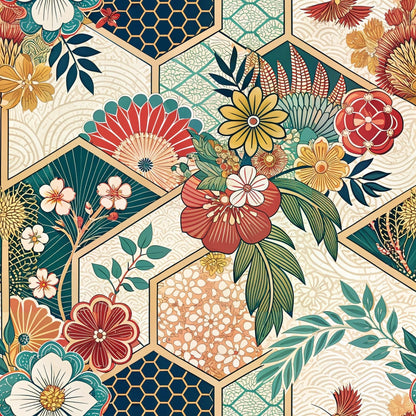 Sakura Fan Patchwork Pattern 4 Minky Fabric