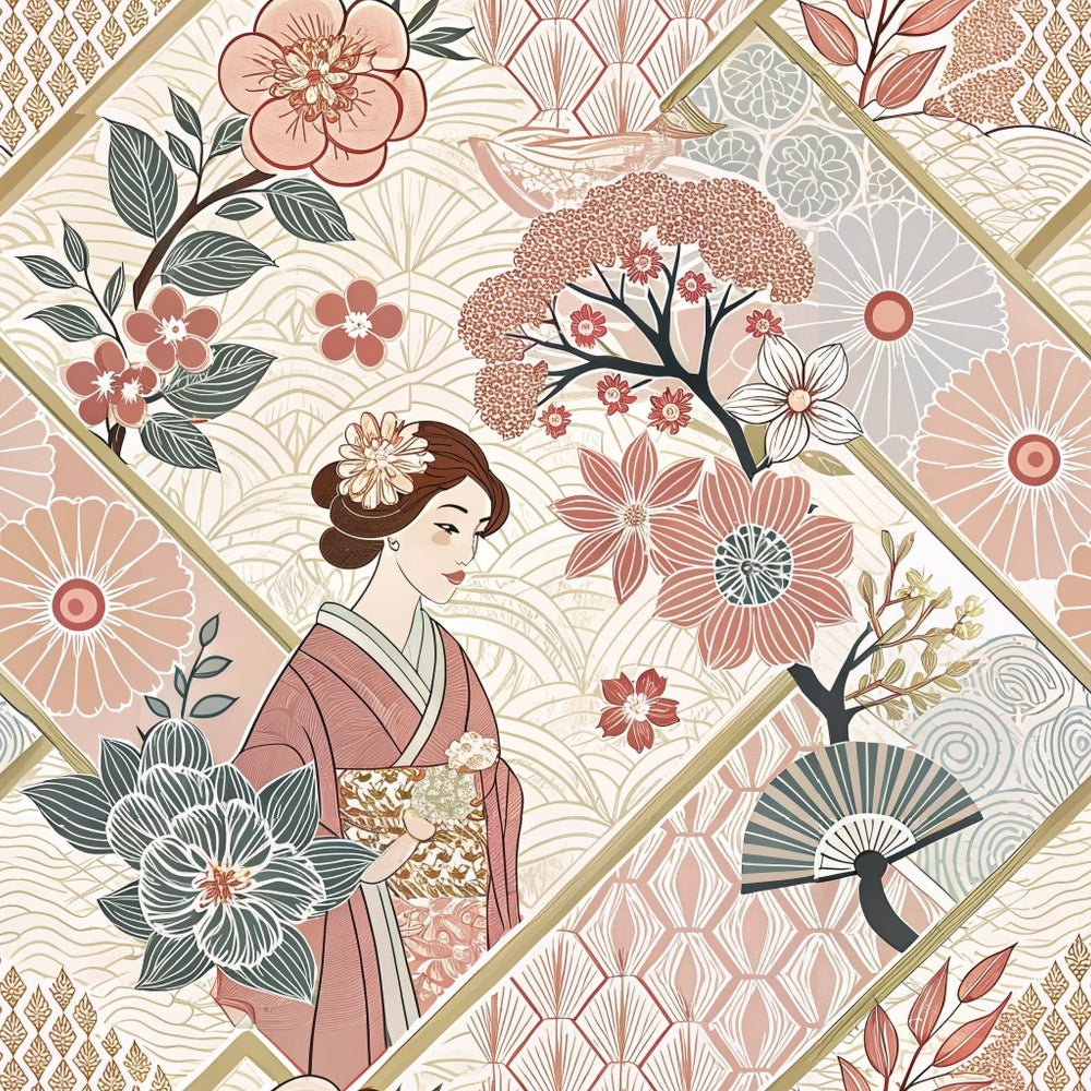 Sakura Fan Patchwork Pattern 5 Minky Fabric
