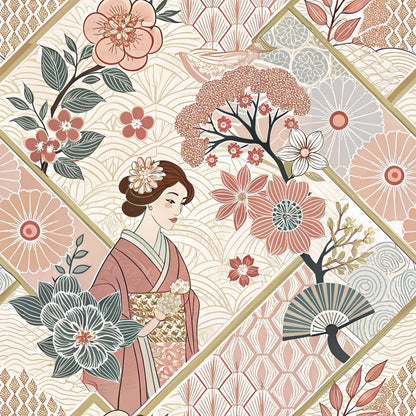 Sakura Fan Patchwork Pattern 5 Minky Fabric