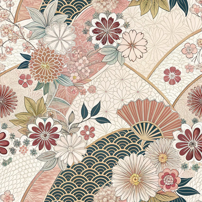 Sakura Fan Patchwork Pattern 6 Minky Fabric