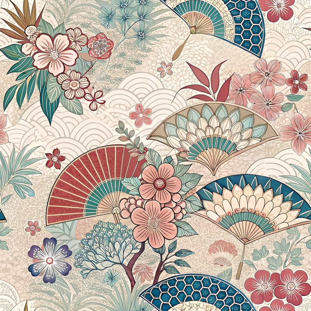 Sakura Fan Patchwork Pattern 7 Minky Fabric