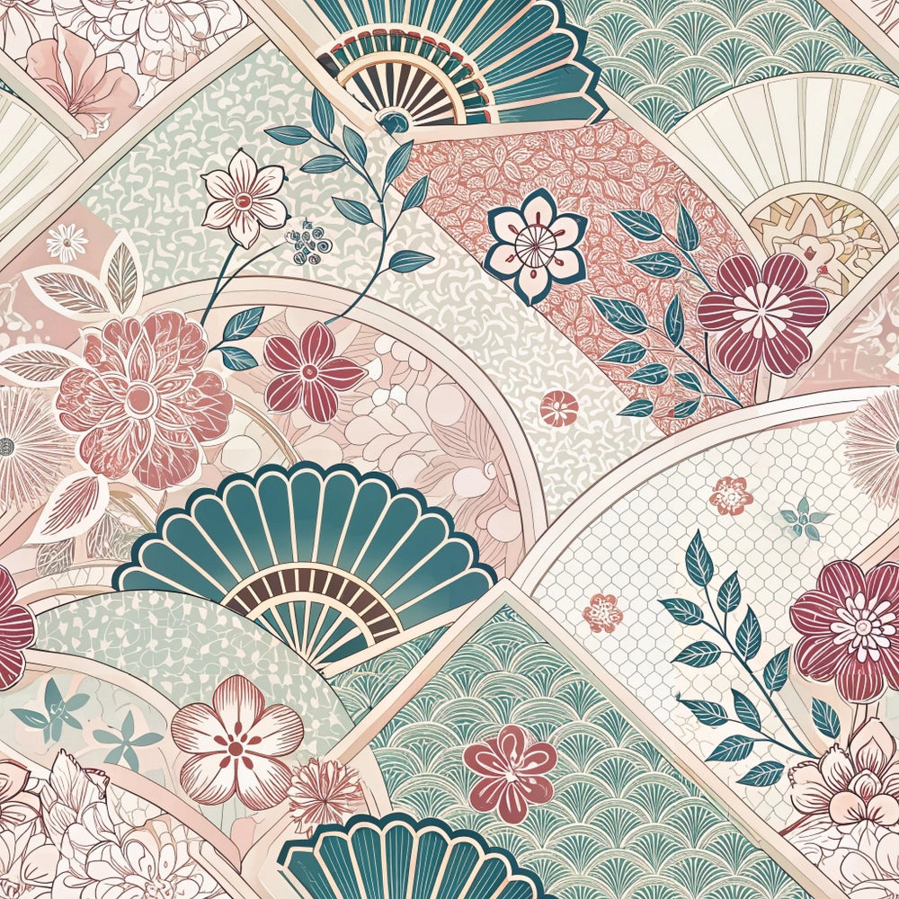 Sakura Fan Patchwork Pattern 8 Minky Fabric