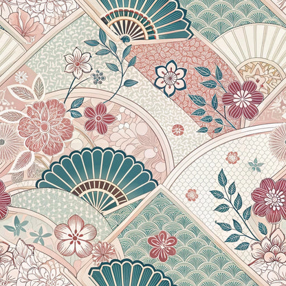 Sakura Fan Patchwork Pattern 8 Minky Fabric