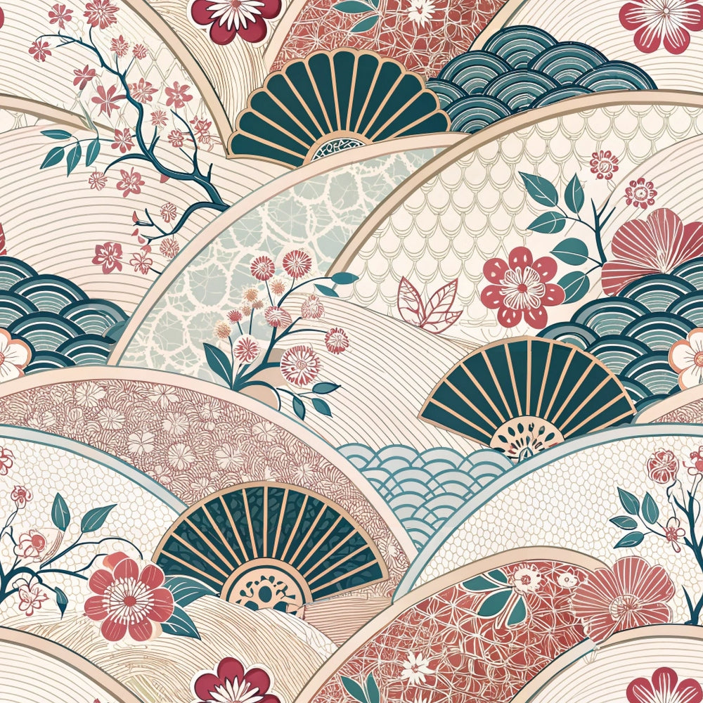 Sakura Fan Patchwork Pattern 9 Minky Fabric