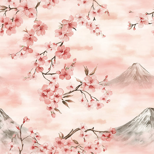 Japanese Cherry Blossom Fuji Pattern 10 Quilting Cotton Fabric