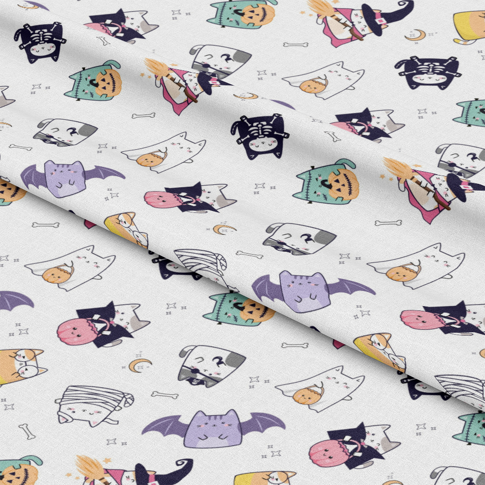 Kawaii Cute Halloween Cats Pattern 11 Quilting Cotton Fabric