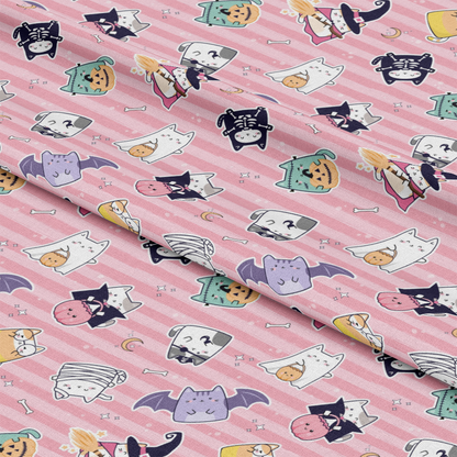 Kawaii Cute Halloween Cats Pattern 14 Quilting Cotton Fabric
