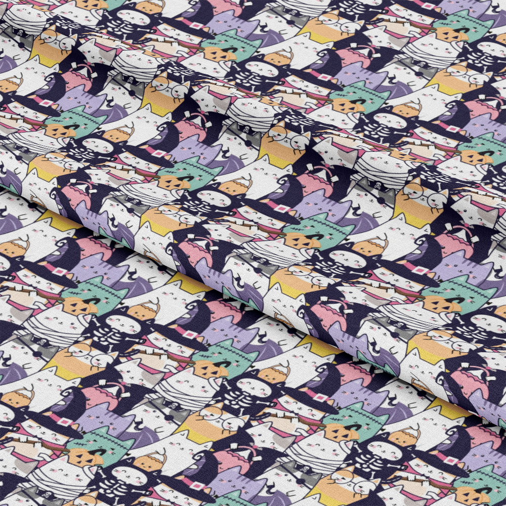 Kawaii Cute Halloween Cats Pattern 1 Quilting Cotton Fabric