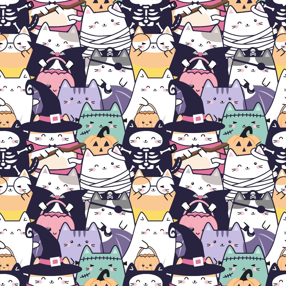 Kawaii Cute Halloween Cats Pattern 1 Quilting Cotton Fabric