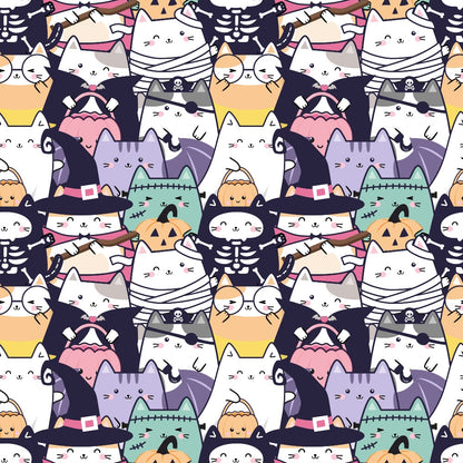 Kawaii Cute Halloween Cats Pattern 1 Quilting Cotton Fabric