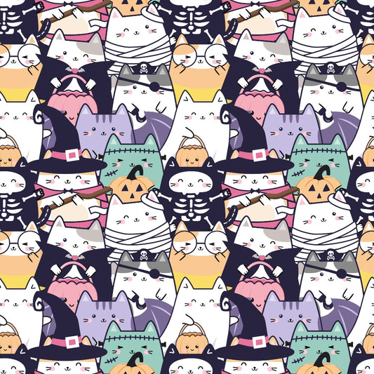 Kawaii Cute Halloween Cats Pattern 1 Quilting Cotton Fabric