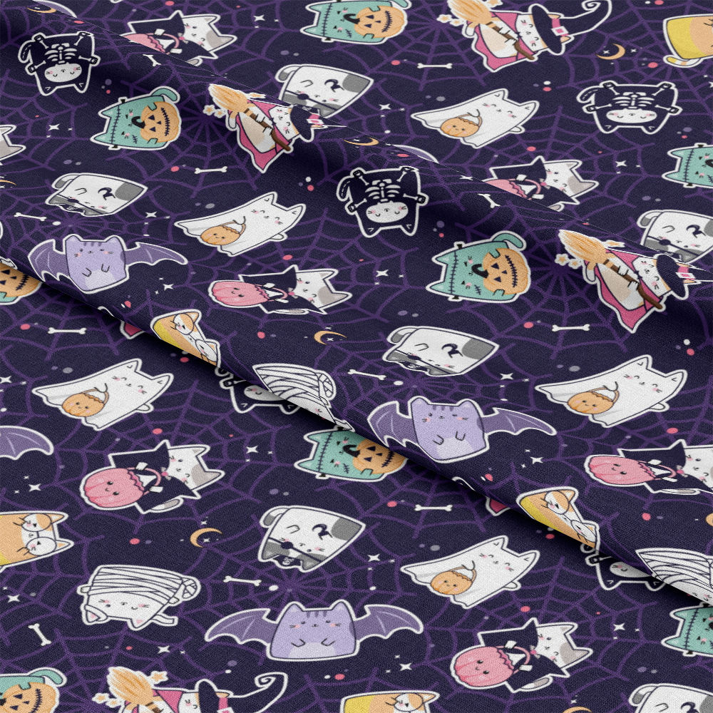 Kawaii Cute Halloween Cats Pattern 6 Quilting Cotton Fabric