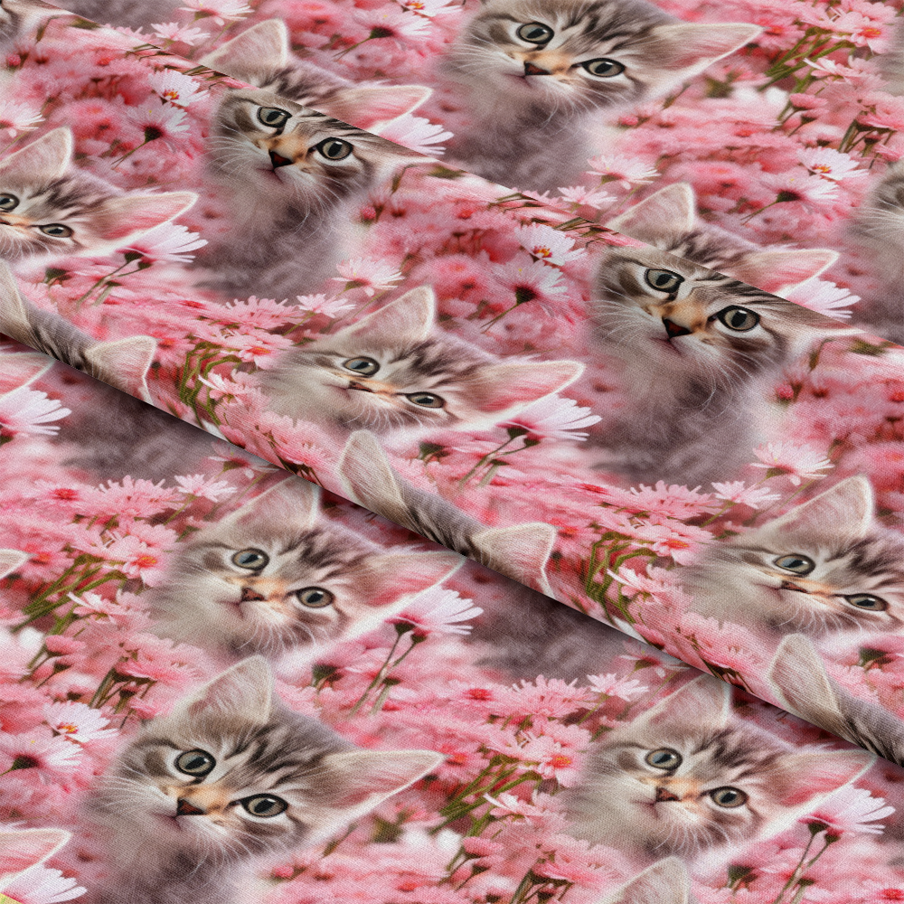 Kittens in Wildflowers Pattern 10 Quilting Cotton Fabric