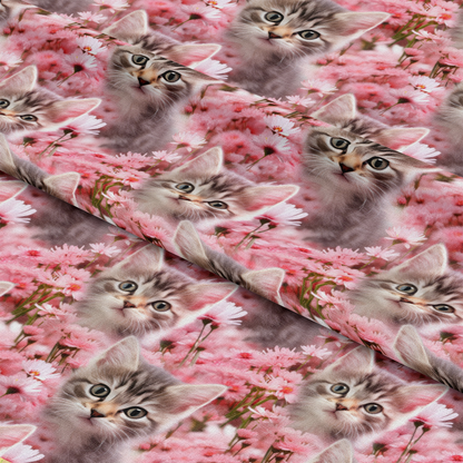 Kittens in Wildflowers Pattern 10 Quilting Cotton Fabric